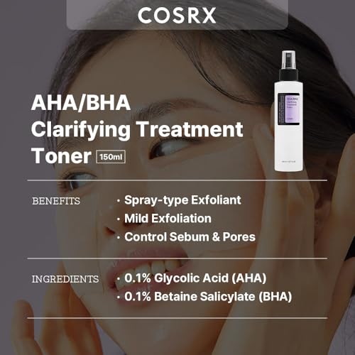 COSRX AHA/BHA Treatment Toner 5.07 fl.oz/150ml for Whiteheads, Pores, & Uneven Skin
| COSRX AHA/BHA Treatment Toner Kor
