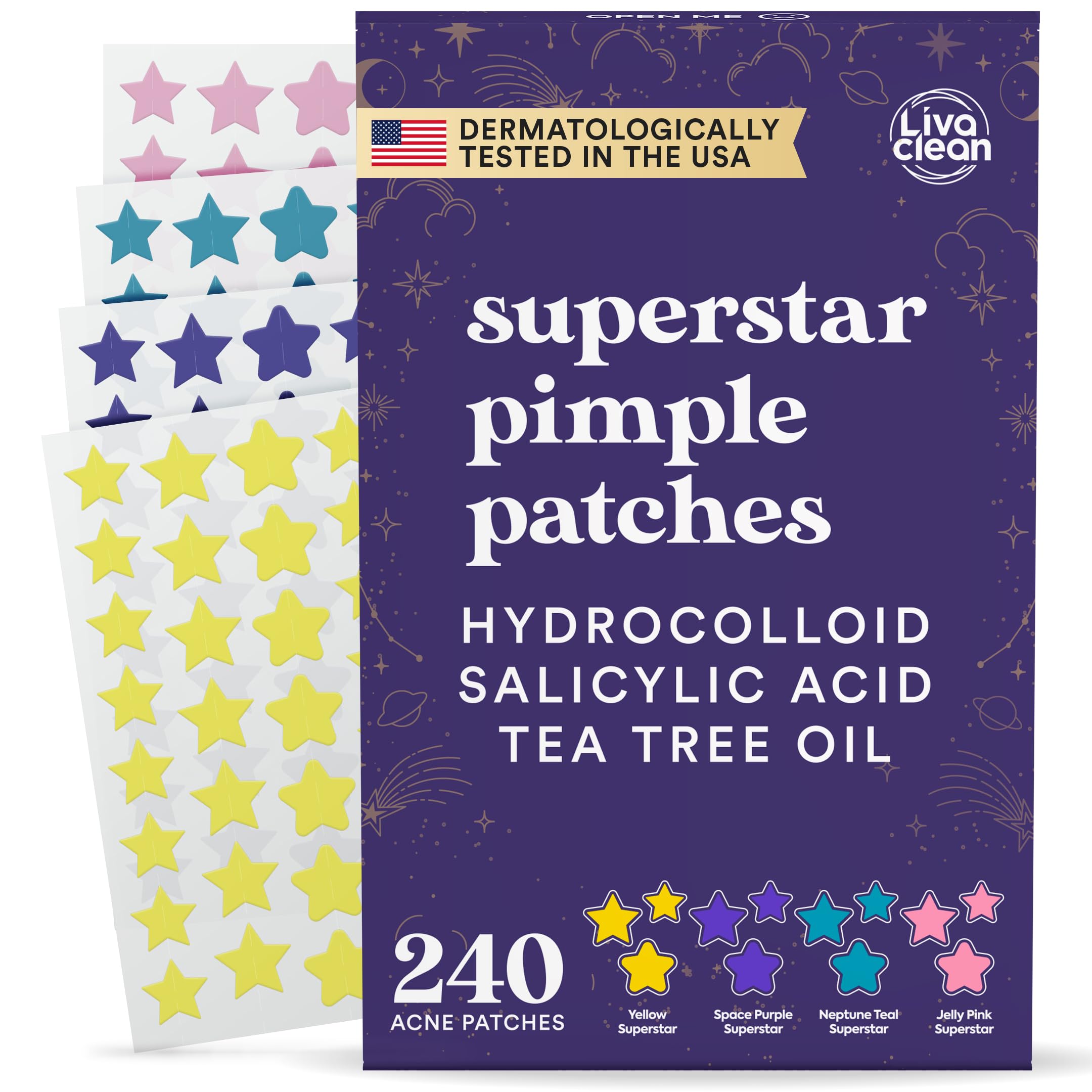 LivaClean Star Pimple Patches for Face - Hydrocolloid Acne Patch, 240 Patches, Cute Star Sticker for Healing
| LivaClea