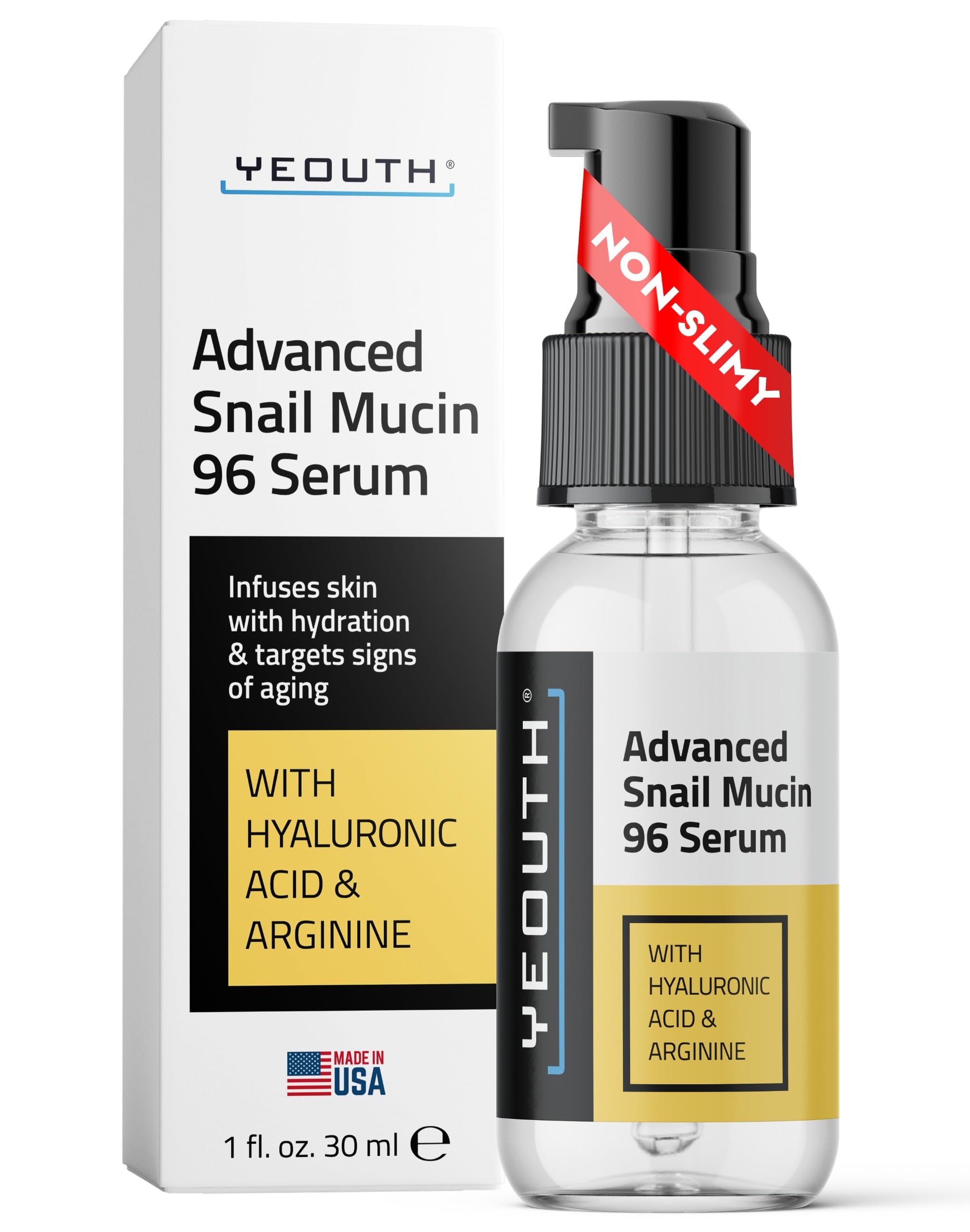 YEUTH Snail Mucin Serum Hydrating Essence for Dry Skin Face Serum, Hyaluronic Acid, Lightweight & Fast-Absorbing, 1oz