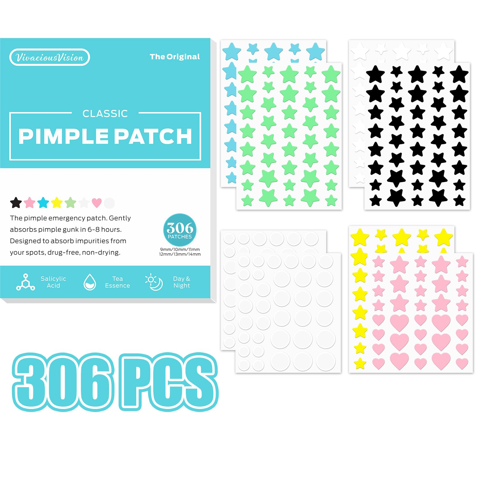 Hydrocolloid Star Pimple Patches for Face Acne Treatment
| Invisible Blemish Patches with Tea Tree Salicylic Acid and C